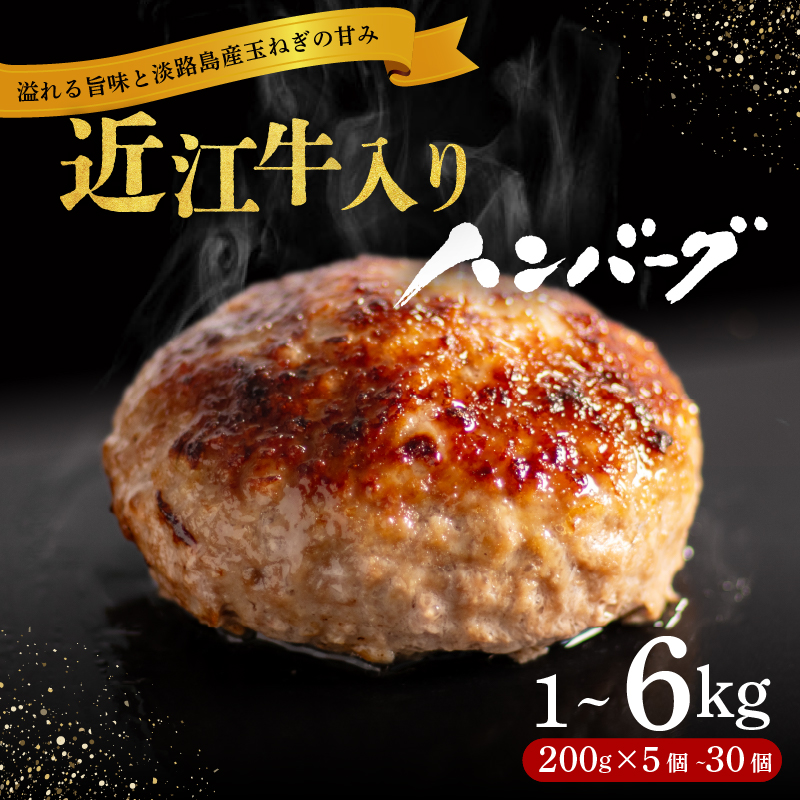 近江牛 入り ハンバーグ 6kg 3kg 2kg 1kg 淡路島産 玉ねぎ 近江牛 使用 合挽き 近江牛 200g/30個15個10個5個 選べる容量 個包装 和牛 牛肉 冷凍 黒毛和牛 豚肉 ポーク ランキング 日本三大和牛 滋賀県 竜王町